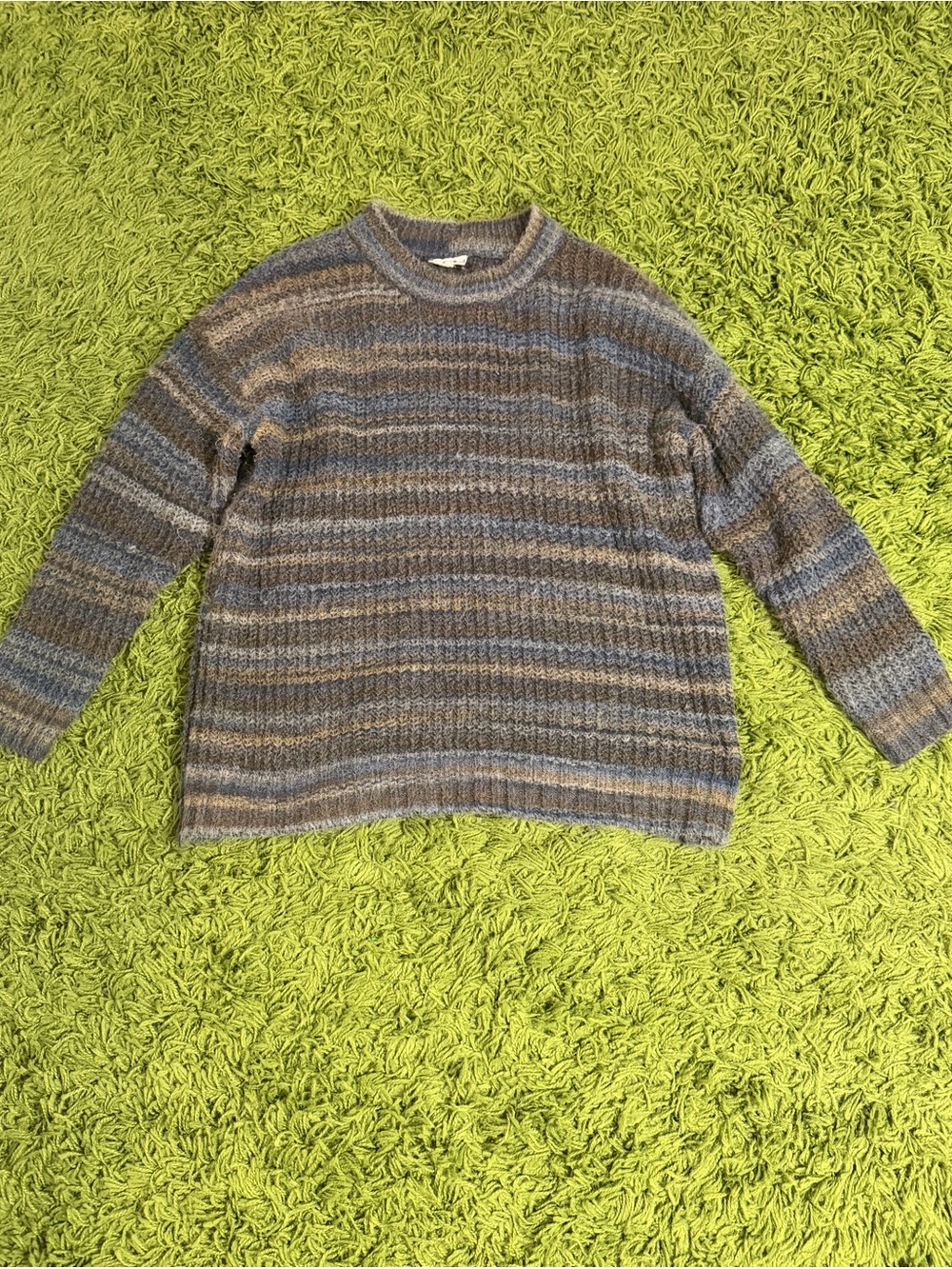 a.n.a Striped Crewneck Sweater in Gray and Blue
